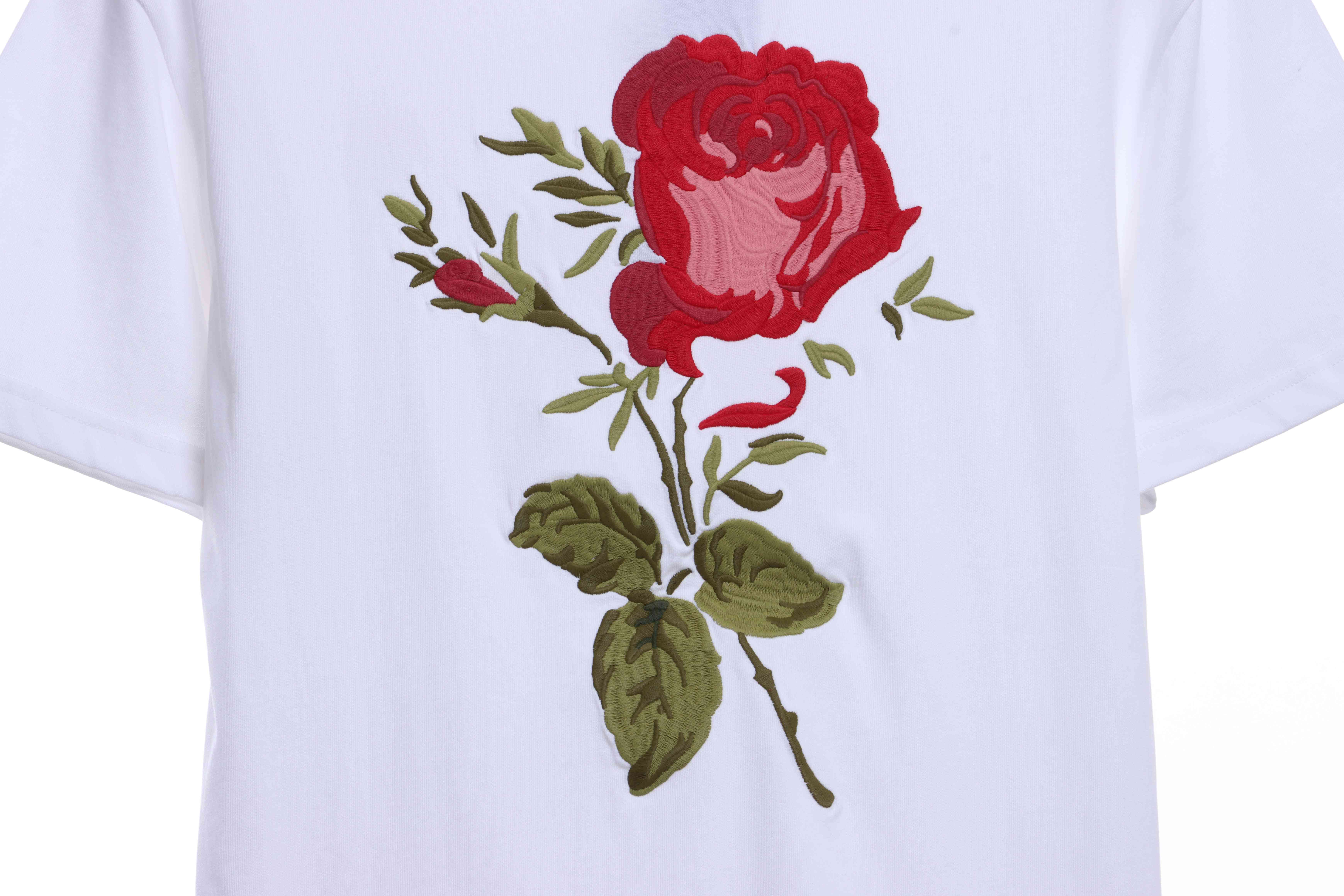 Dior Rose Logo Embroidered Short Sleeve White