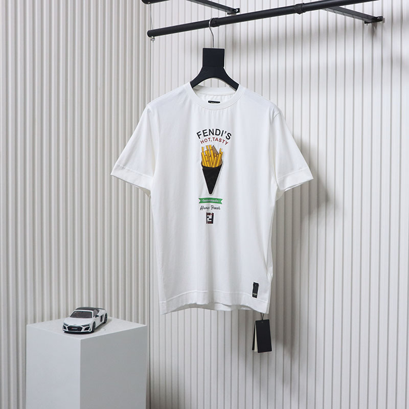 Fendi 25ss French Fries Embroidered Short Sleeve White