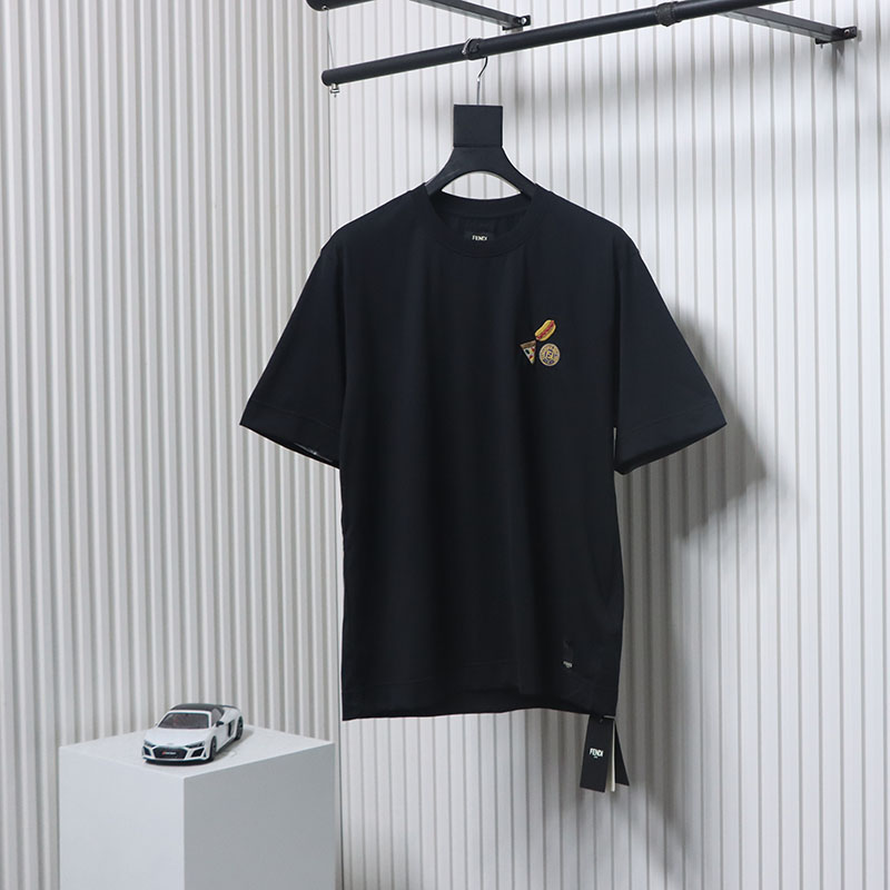 Fendi 25ss hot dog pizza badge embroidered short sleeve black