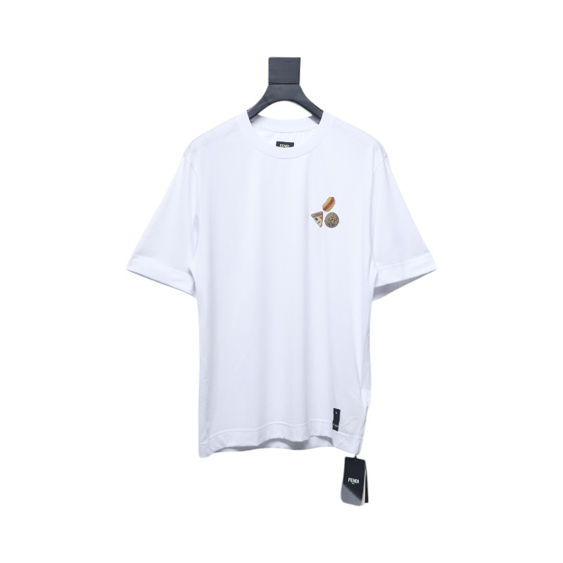 Fendi 25ss hot dog pizza badge embroidered short sleeve white