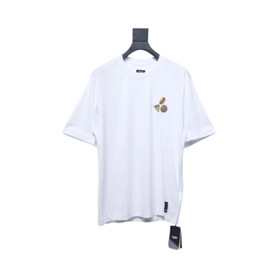 Fendi 25ss hot dog pizza badge embroidered short sleeve white 01