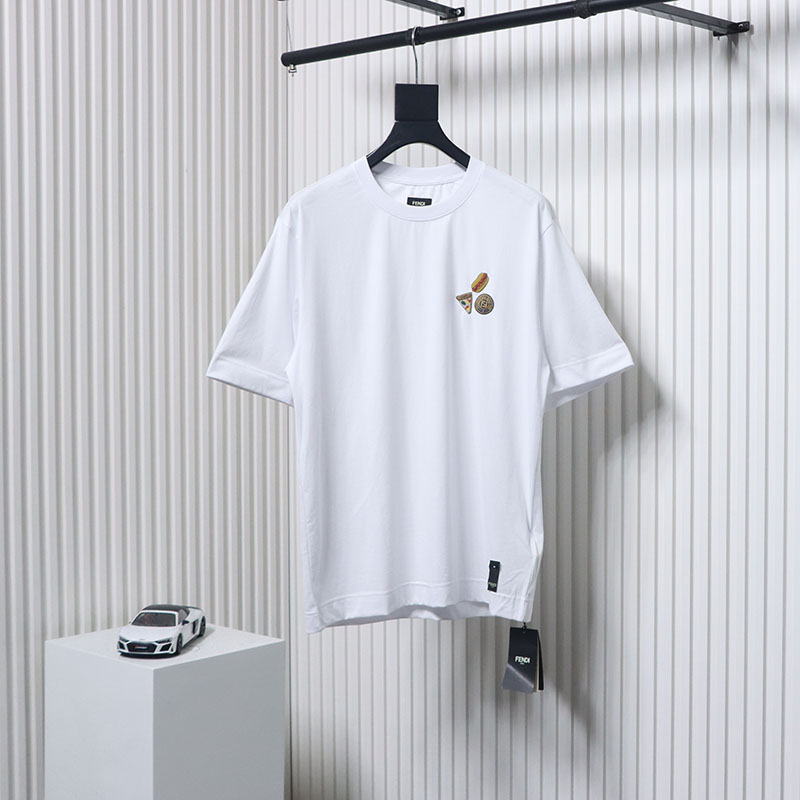 Fendi 25ss hot dog pizza badge embroidered short sleeve white