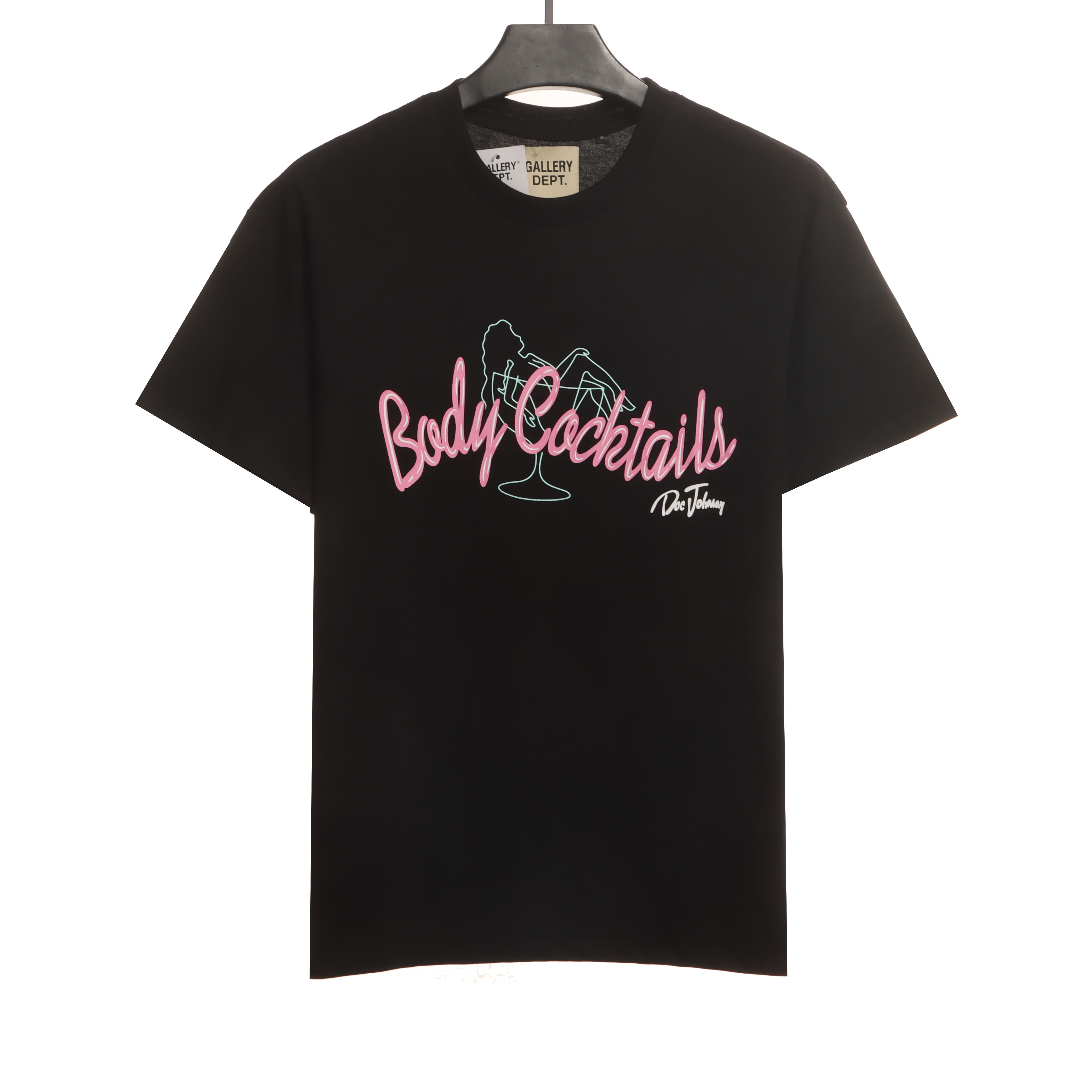 GD neon girl wine glass letter short sleeve black