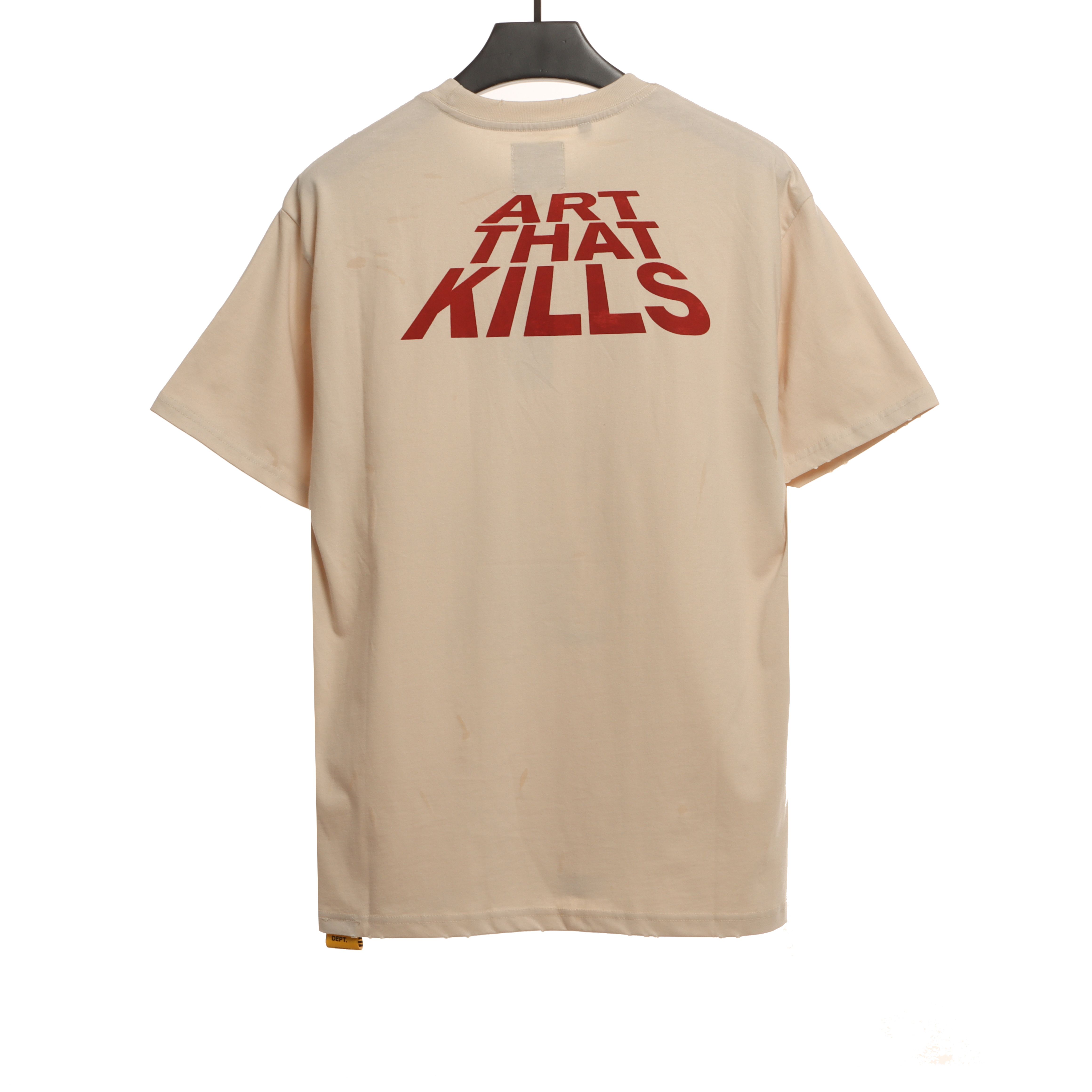 GD portrait print torn short sleeves beige