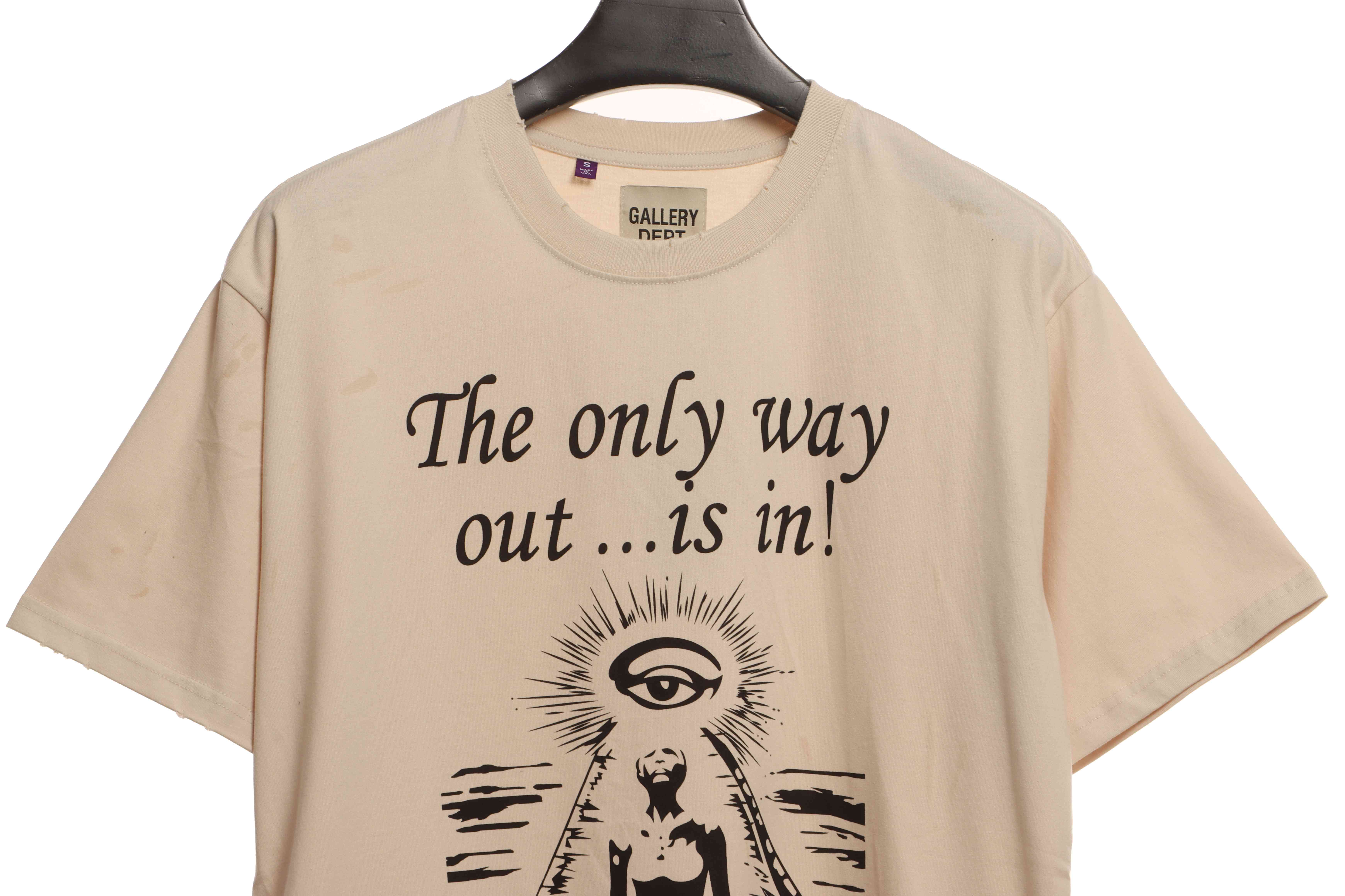 GD portrait print torn short sleeves beige