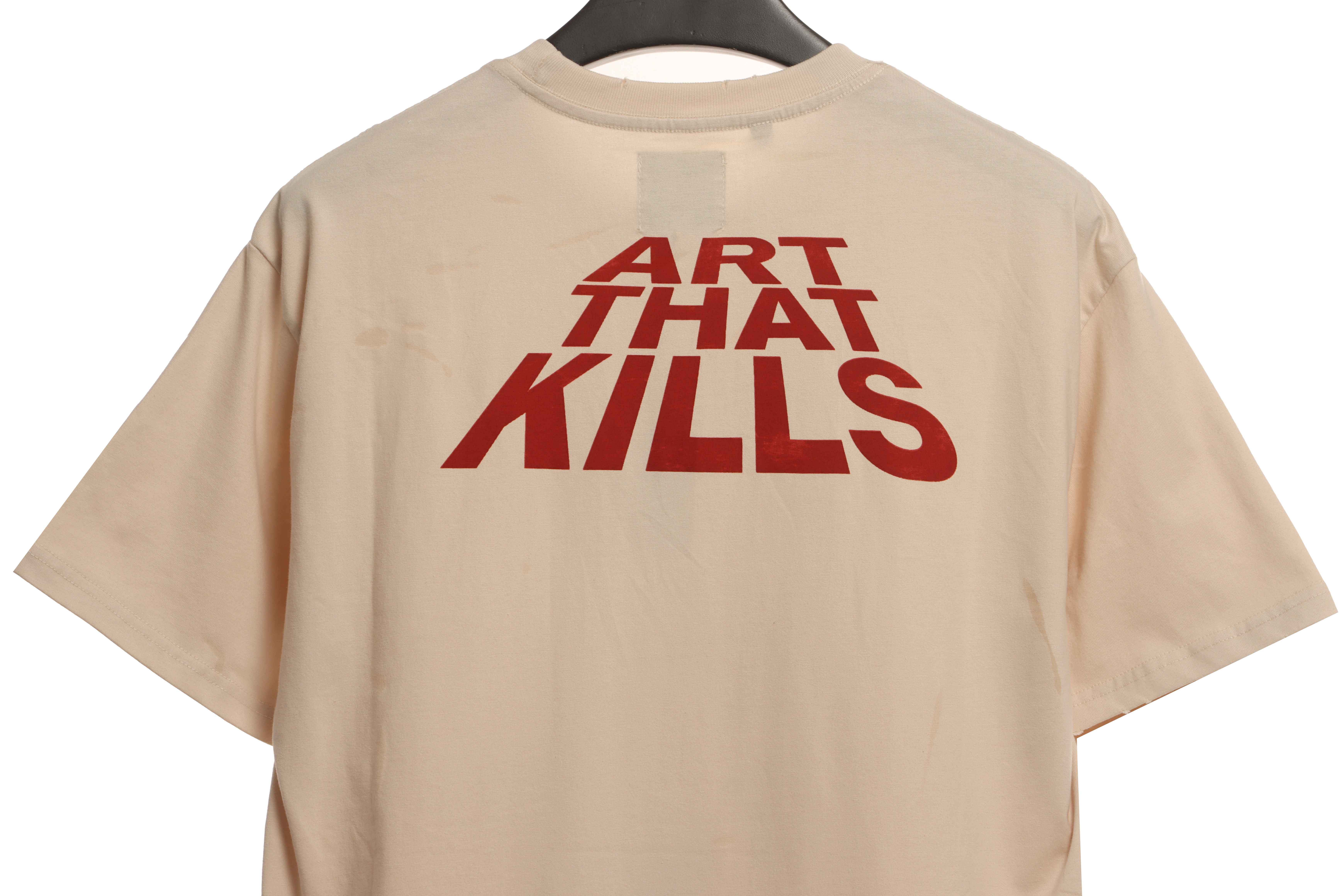 GD portrait print torn short sleeves beige