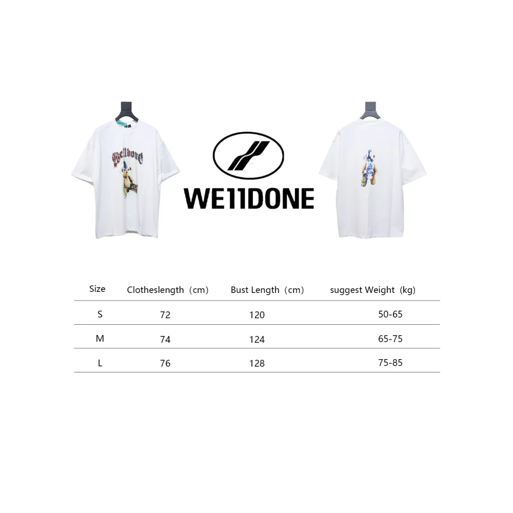 WE11DONE 25SS Spring and Summer New Cute Creative Bear Print Short Sleeve T White