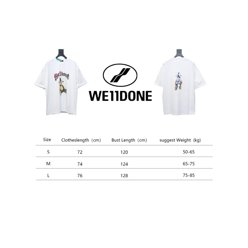 WE11DONE 25SS Spring and Summer New Cute Creative Bear Print Short Sleeve T White