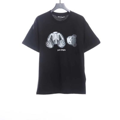 .Palm Angels Transparent Broken Head Bear Print Short Sleeve black 01