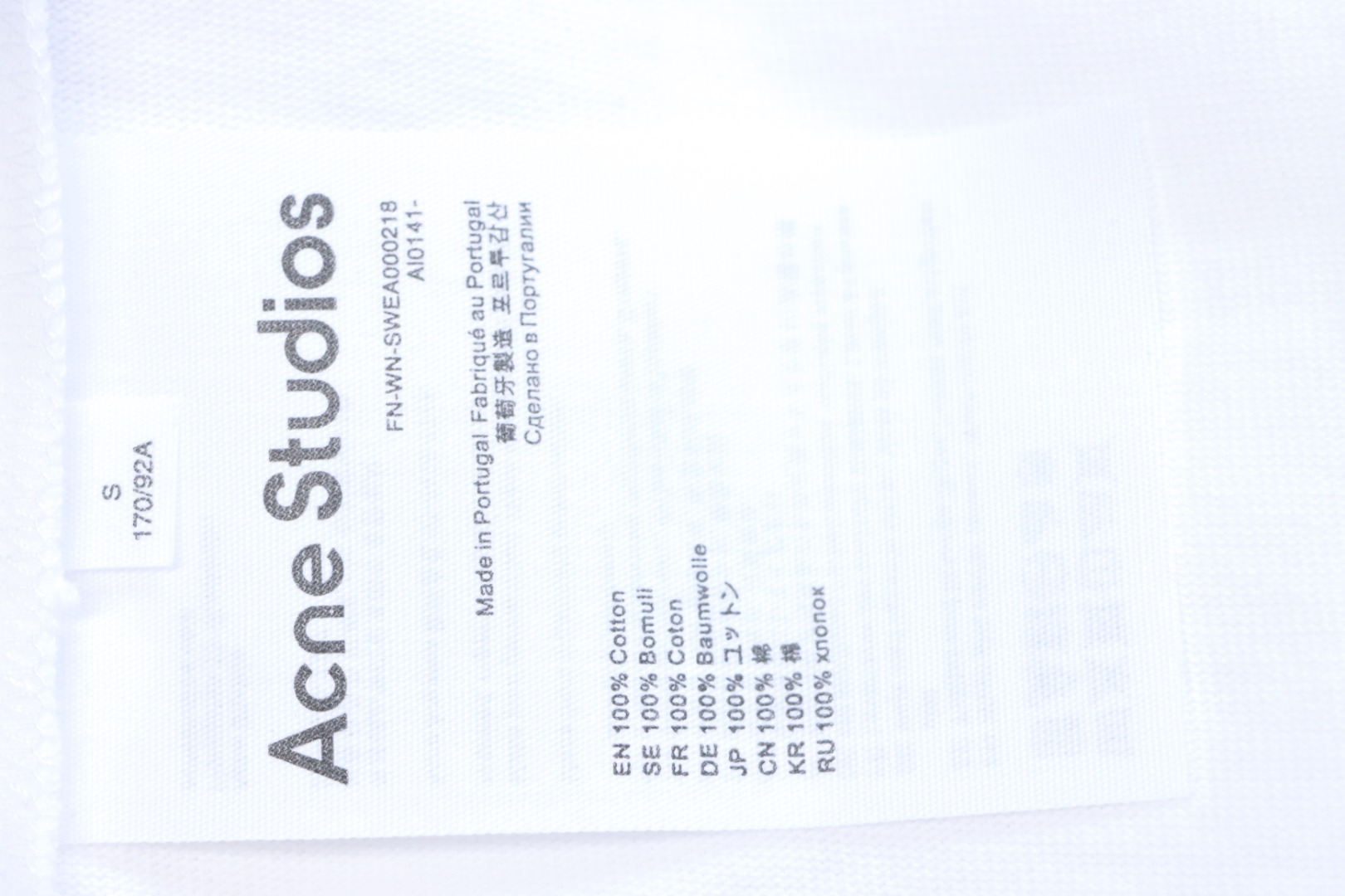 Acne Studios 24ss Small Letter Printed Short Sleeve White