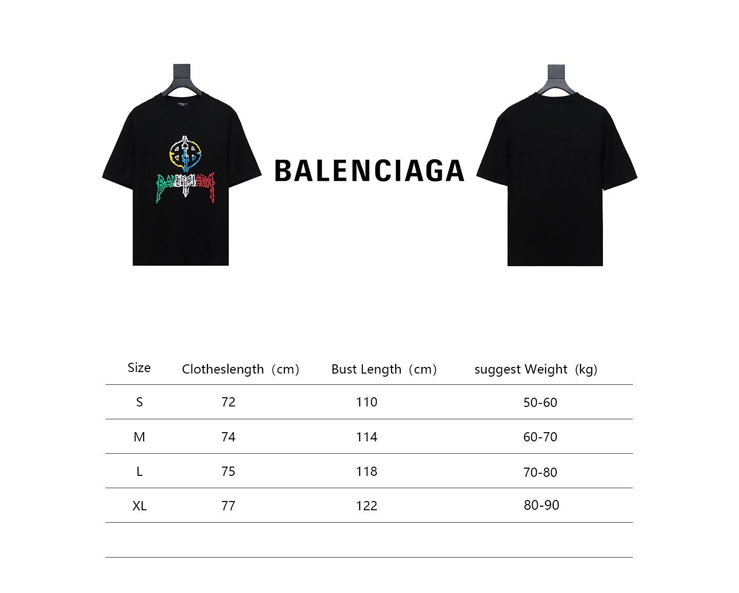 Balenciaga 24ss colorful letter logo foam print short sleeve black