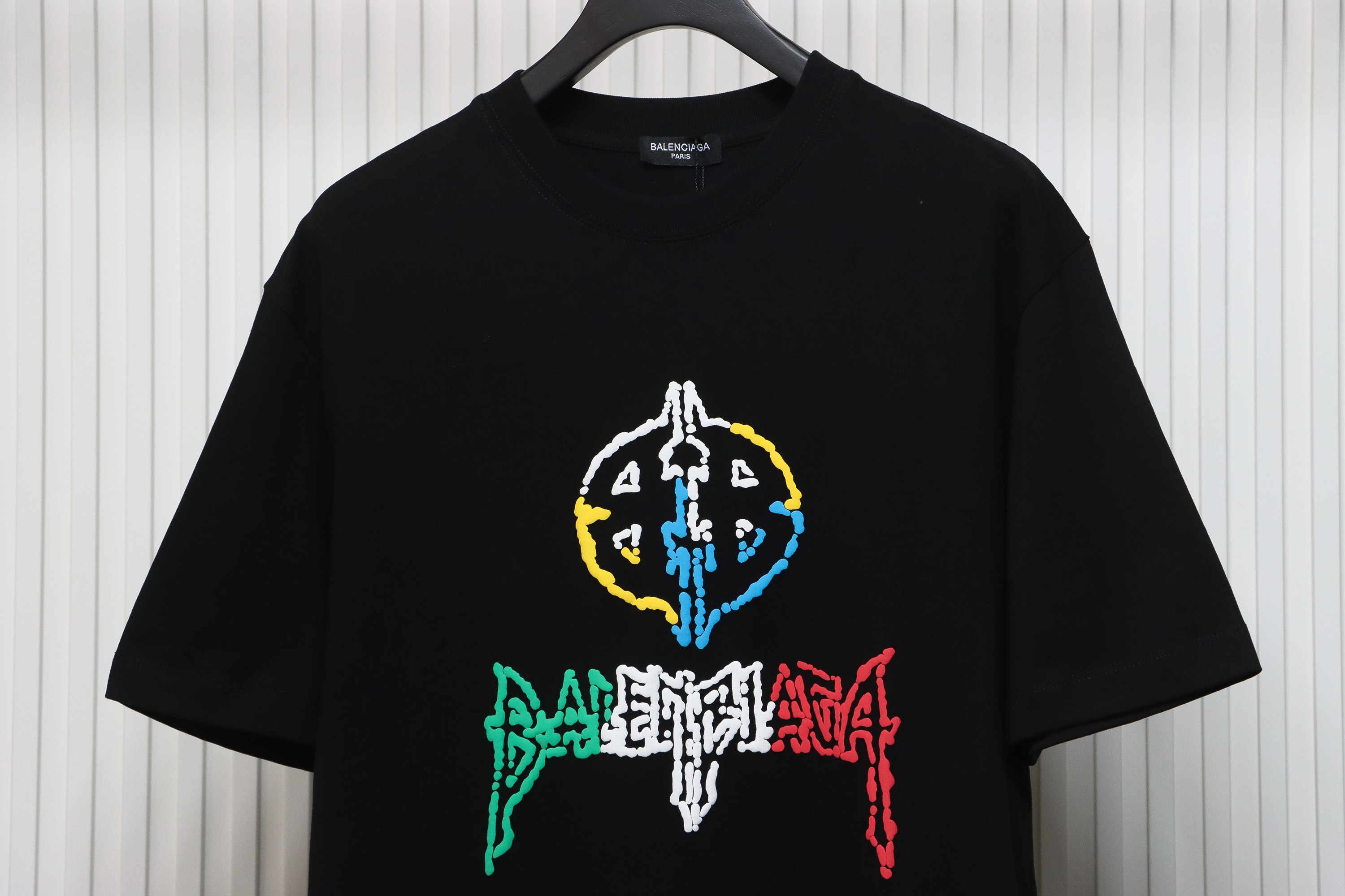 Balenciaga 24ss colorful letter logo foam print short sleeve black