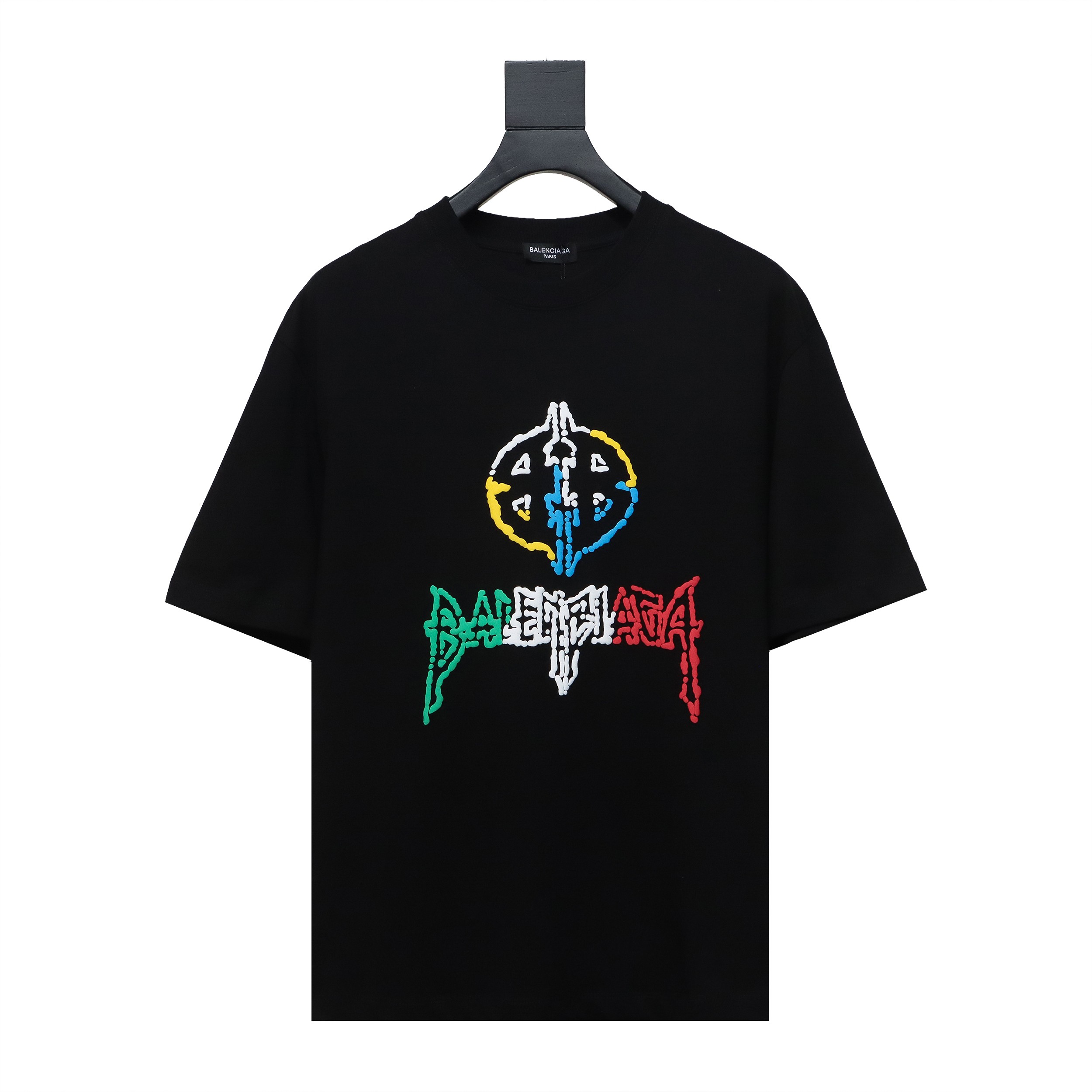 Balenciaga 24ss colorful letter logo foam print short sleeve black