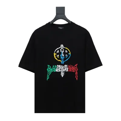 Balenciaga 24ss colorful letter logo foam print short sleeve black 01
