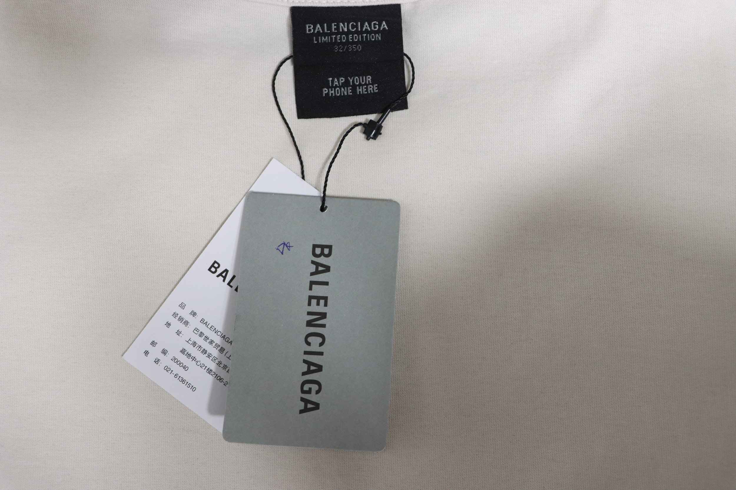 Balenciaga 24ss Gathered Print Back Tape Printed Short Sleeve White
