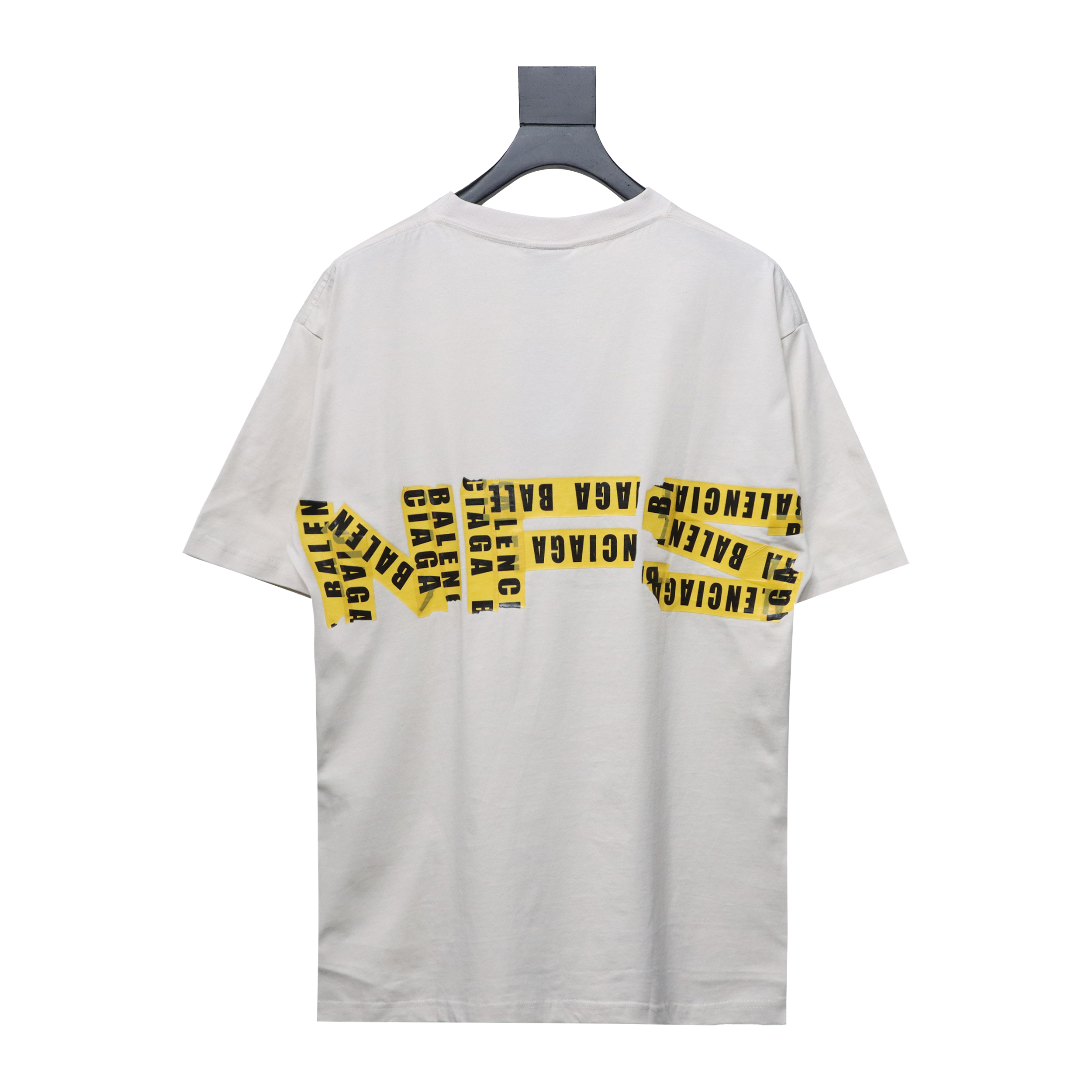 Balenciaga 24ss Gathered Print Back Tape Printed Short Sleeve White