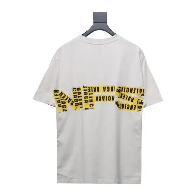 Balenciaga 24ss Gathered Print Back Tape Printed Short Sleeve White 02