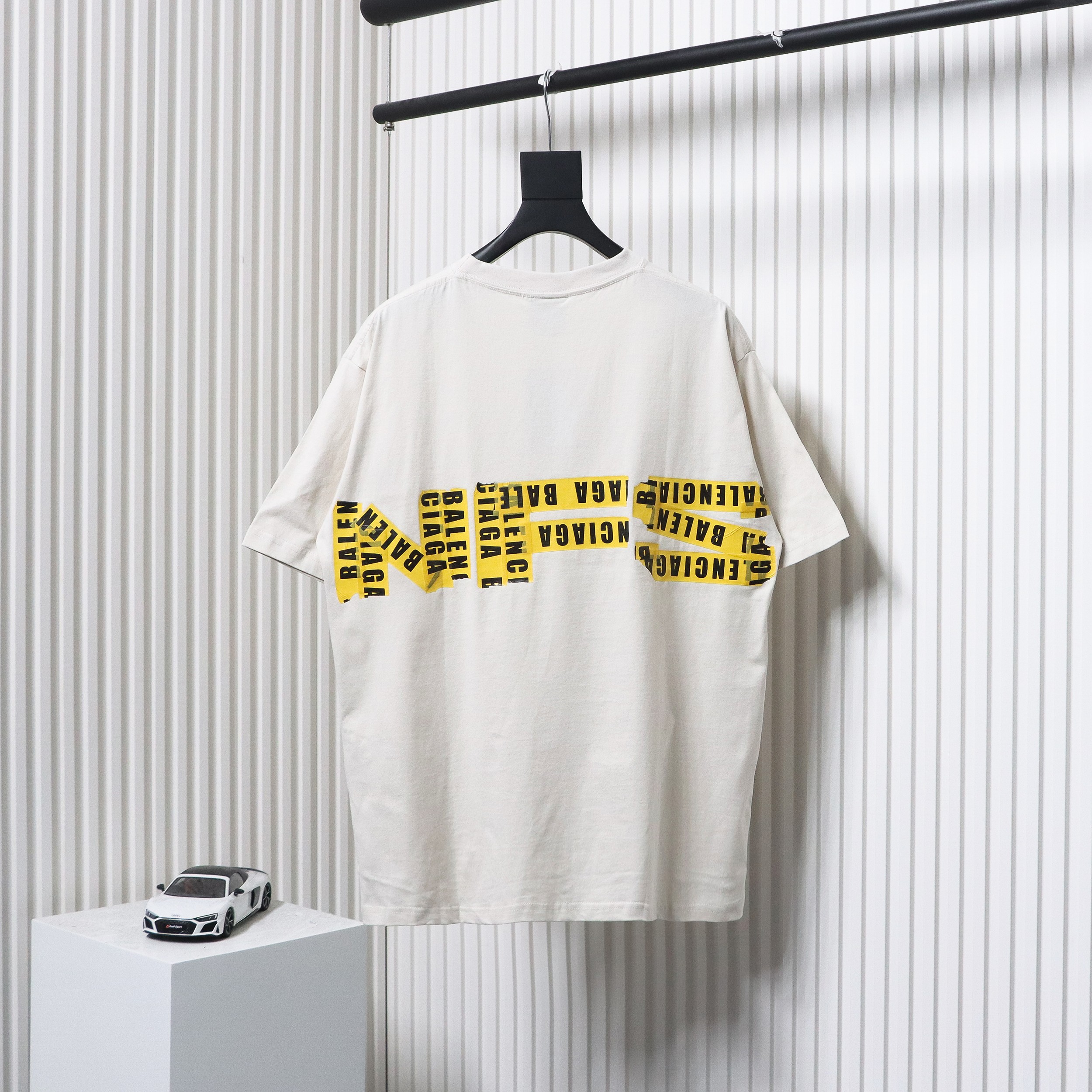 Balenciaga 24ss Gathered Print Back Tape Printed Short Sleeve White