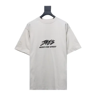 Balenciaga 24ss Gathered Print Back Tape Printed Short Sleeve White 01