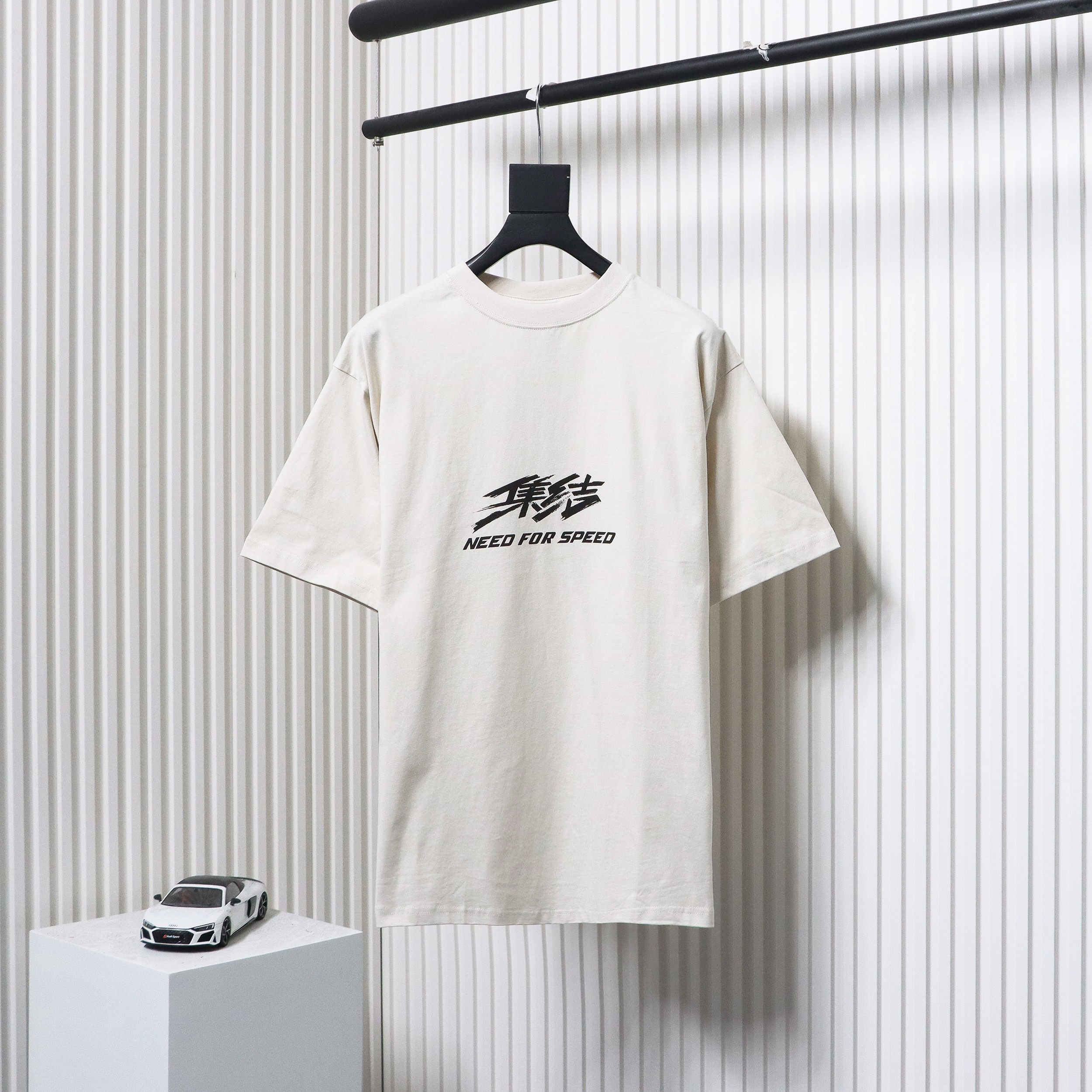 Balenciaga 24ss Gathered Print Back Tape Printed Short Sleeve White