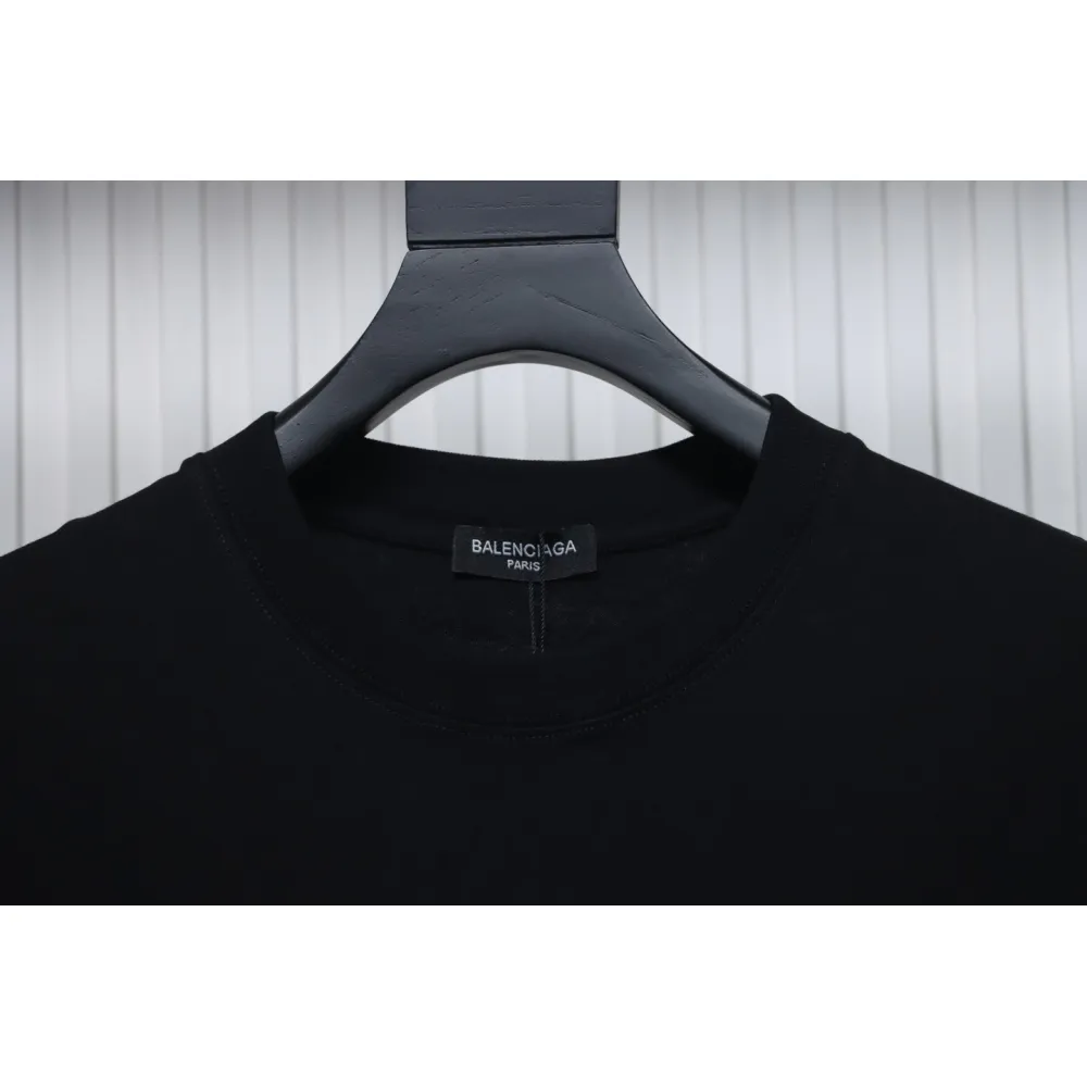 Balenciaga 24ss Mottled Distressed Letter Logo Short Sleeves Black