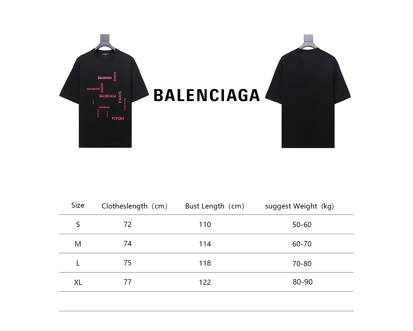 Balenciaga 24ss pink letter print short sleeve black