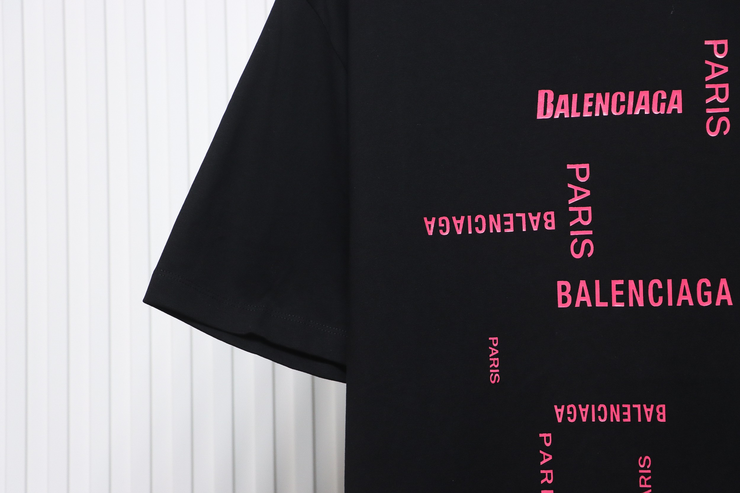 Balenciaga 24ss pink letter print short sleeve black