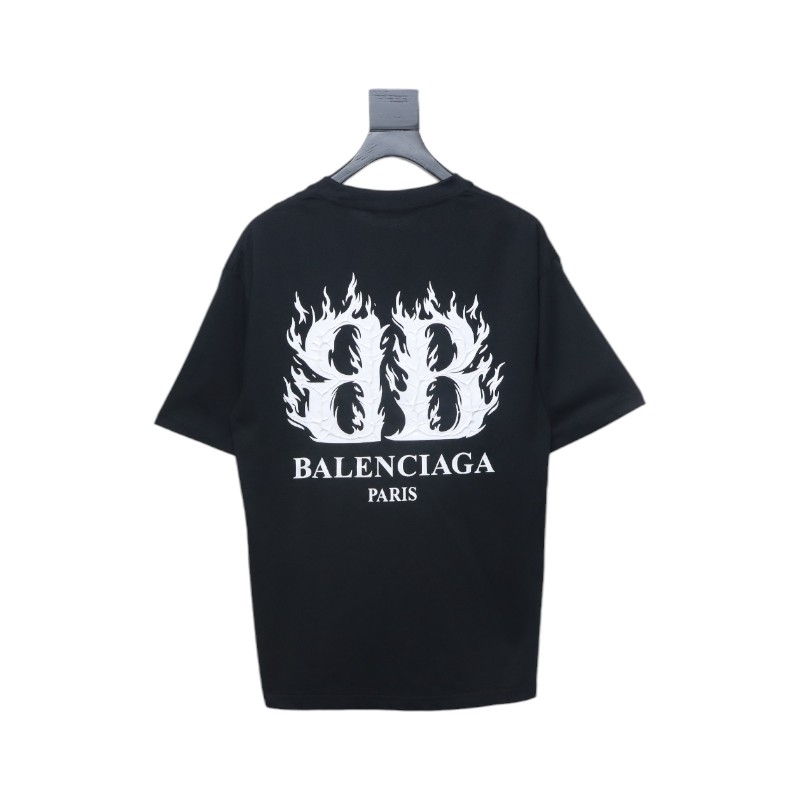 Balenciaga 25ss Flame Double B Letter Print Short Sleeve Black