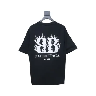 Balenciaga 25ss Flame Double B Letter Print Short Sleeve Black 02