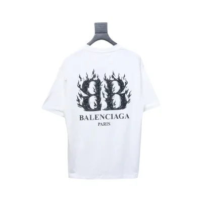 Balenciaga 25ss Flame Double B Letter Print Short Sleeve White 02
