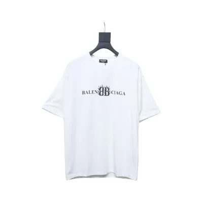 Balenciaga 25ss Flame Double B Letter Print Short Sleeve White 01