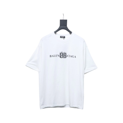 Balenciaga 25ss Flame Double B Letter Print Short Sleeve White 01