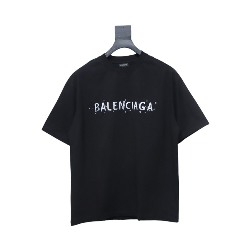 Balenciaga 25ss Letter Double B Hand-painted Washed Hole Short Sleeve T-shirt Black