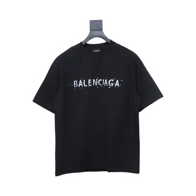 Balenciaga 25ss Letter Double B Hand-painted Washed Hole Short Sleeve T-shirt Black 02