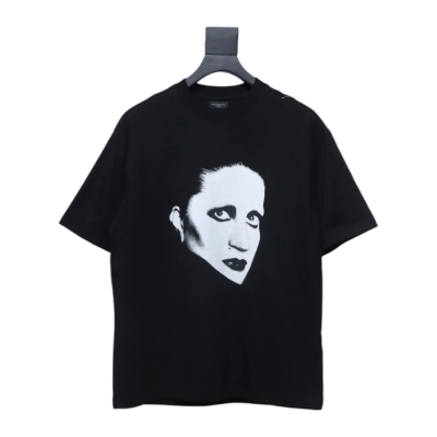 Balenciaga 25ss Mina Music Series Portrait and Album Printed Outline Short Sleeve T-shirt 01