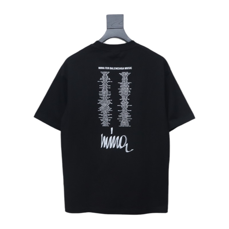 Balenciaga 25ss Mina Music Series Portrait and Album Printed Outline Short Sleeve T-shirt