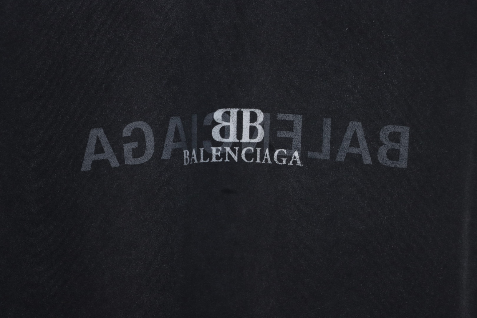 Balenciaga 25ss reverse letter double B print washed ripped short-sleeved T-shirt black