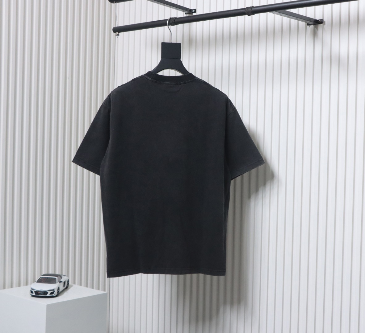 Balenciaga 25ss reverse letter double B print washed ripped short-sleeved T-shirt black