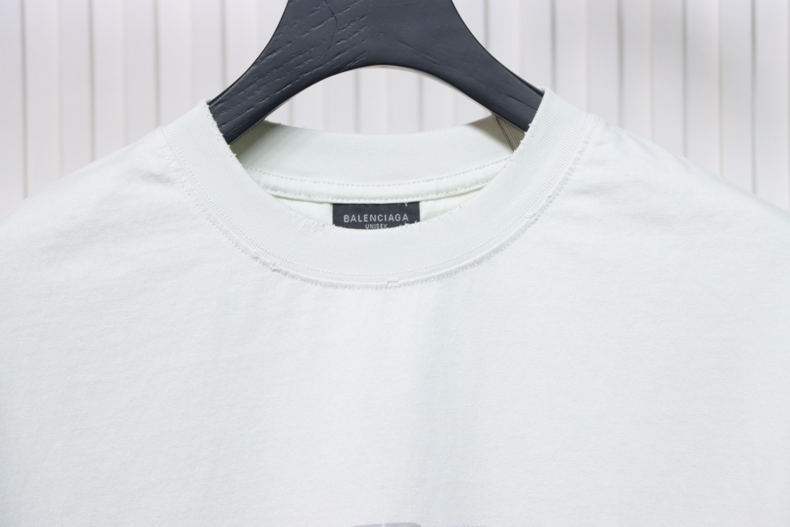 Balenciaga 25ss reverse letter double B print washed ripped short-sleeved T-shirt White