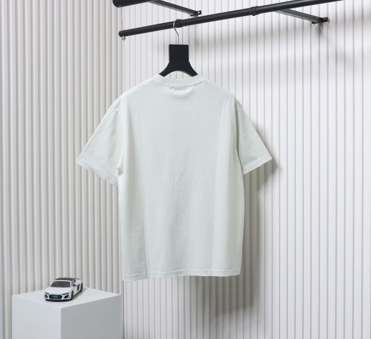 Balenciaga 25ss reverse letter double B print washed ripped short-sleeved T-shirt White