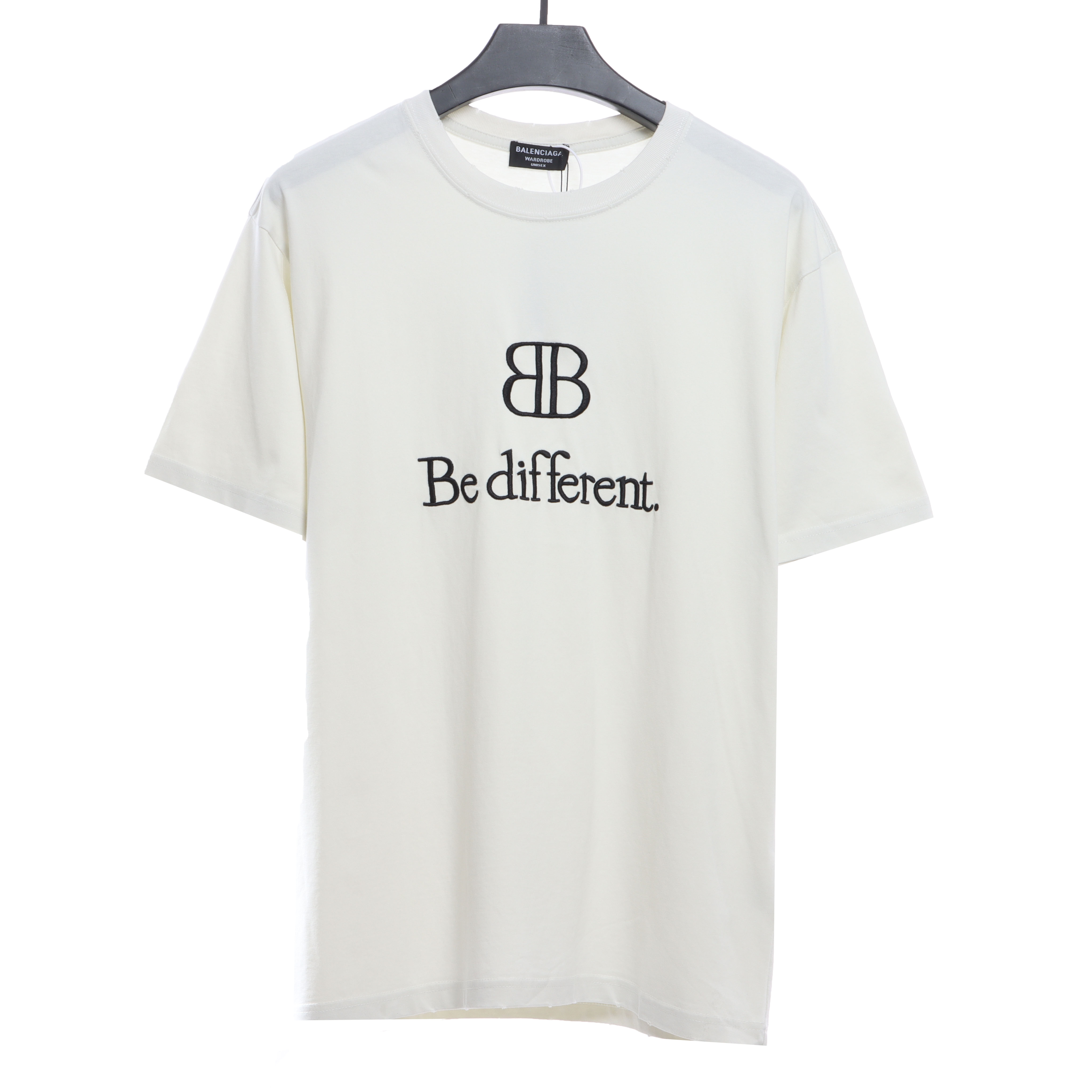 Balenciaga BB badge destroyed embroidered short sleeves white