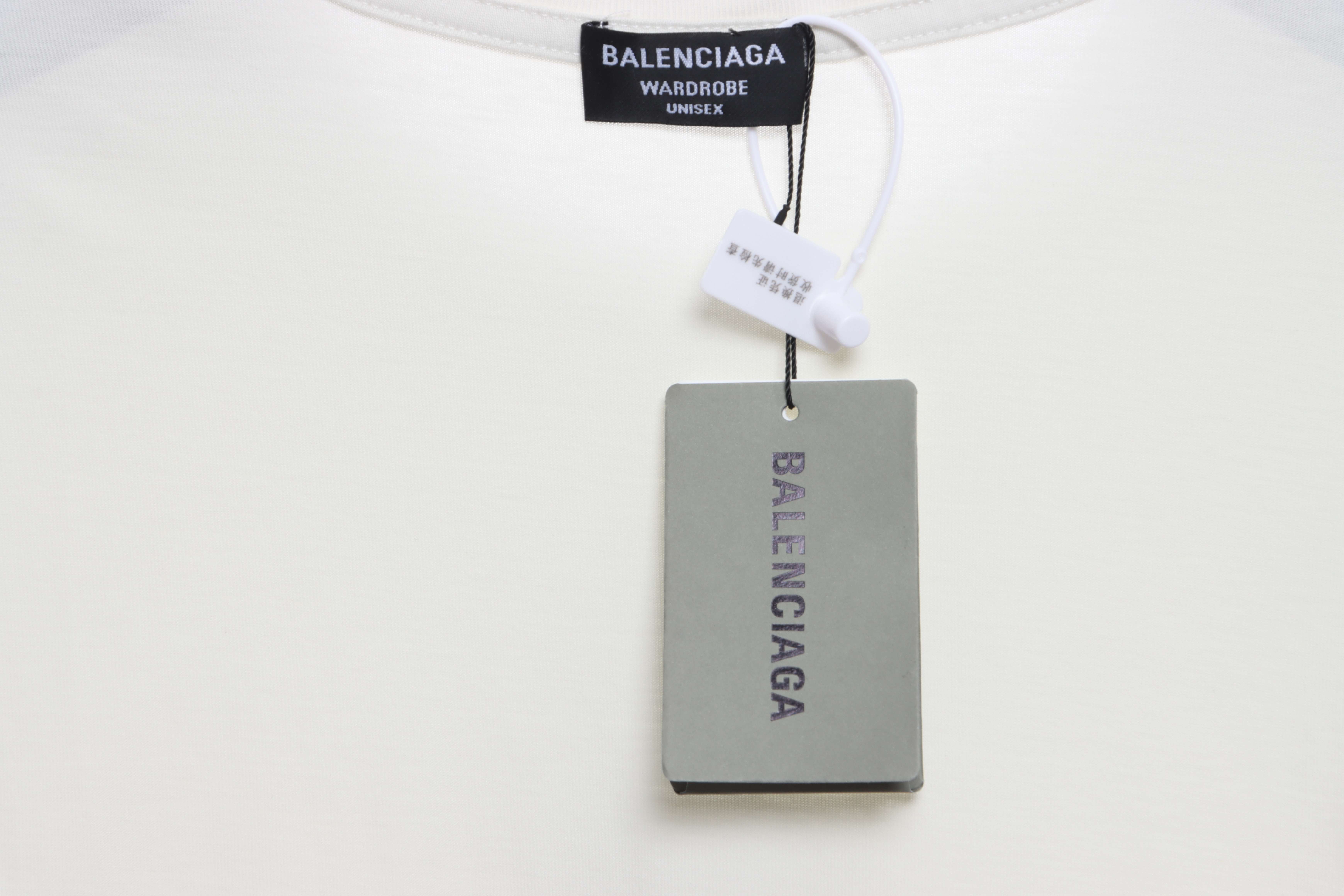 Balenciaga BB badge destroyed embroidered short sleeves white