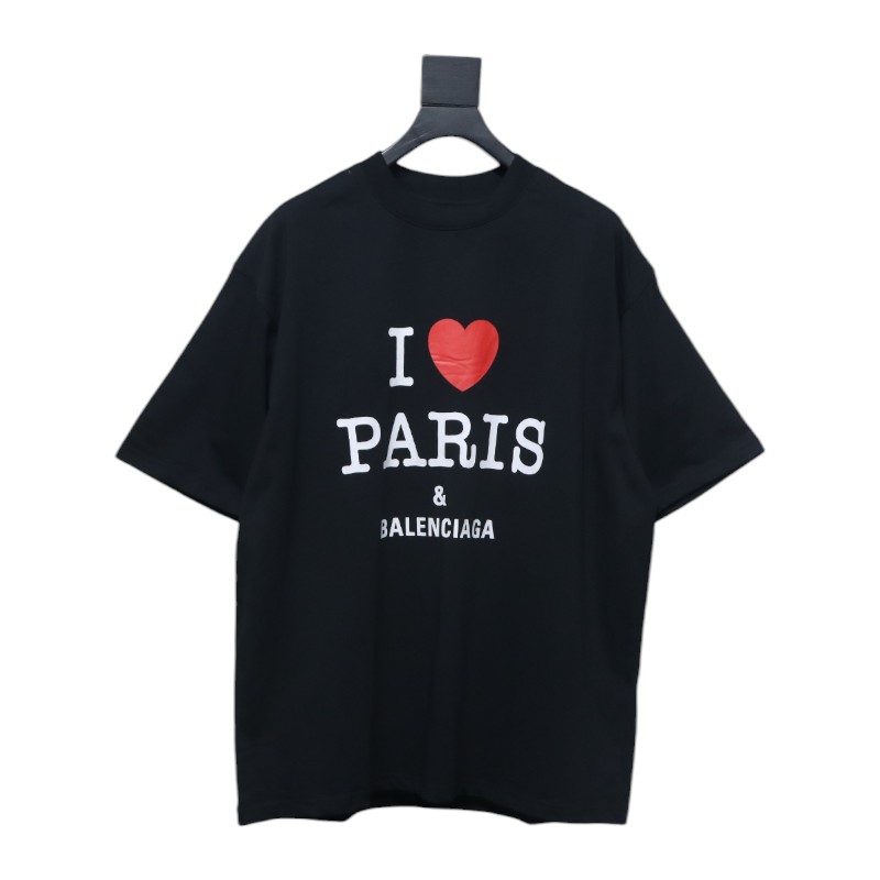 Balenciaga BLCG 24SS Valentine's Day Limited Edition Heart Printed Short Sleeve T-Shirt black