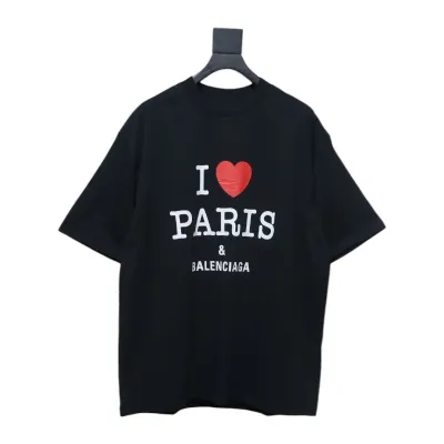 Balenciaga BLCG 24SS Valentine's Day Limited Edition Heart Printed Short Sleeve T-Shirt black 01