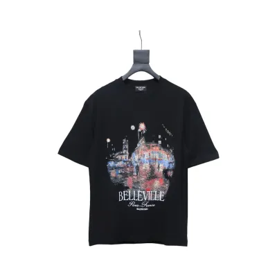 Balenciaga BLCG Night Scene Printed Short Sleeve T-shirt Black 01