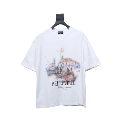 Balenciaga BLCG Night Scene Printed Short Sleeve T-shirt White 01