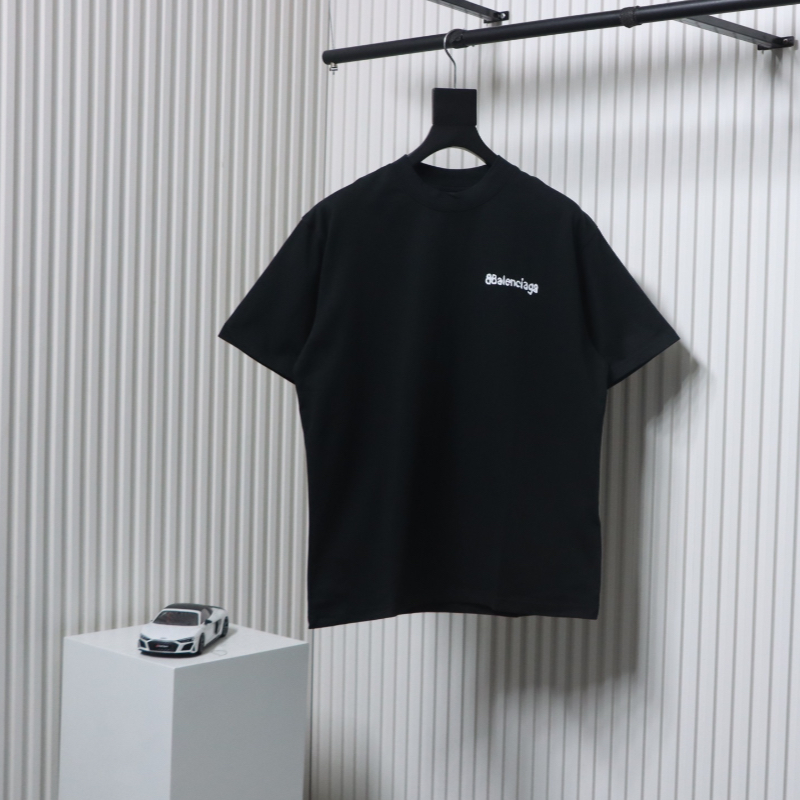 Balenciaga Classic Front and Back Letter Printed Short Sleeve Black