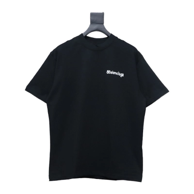 Balenciaga Classic Front and Back Letter Printed Short Sleeve Black 01
