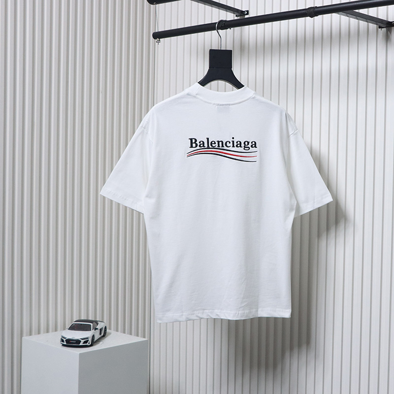Balenciaga Coke Letters Embroidered Short Sleeve White