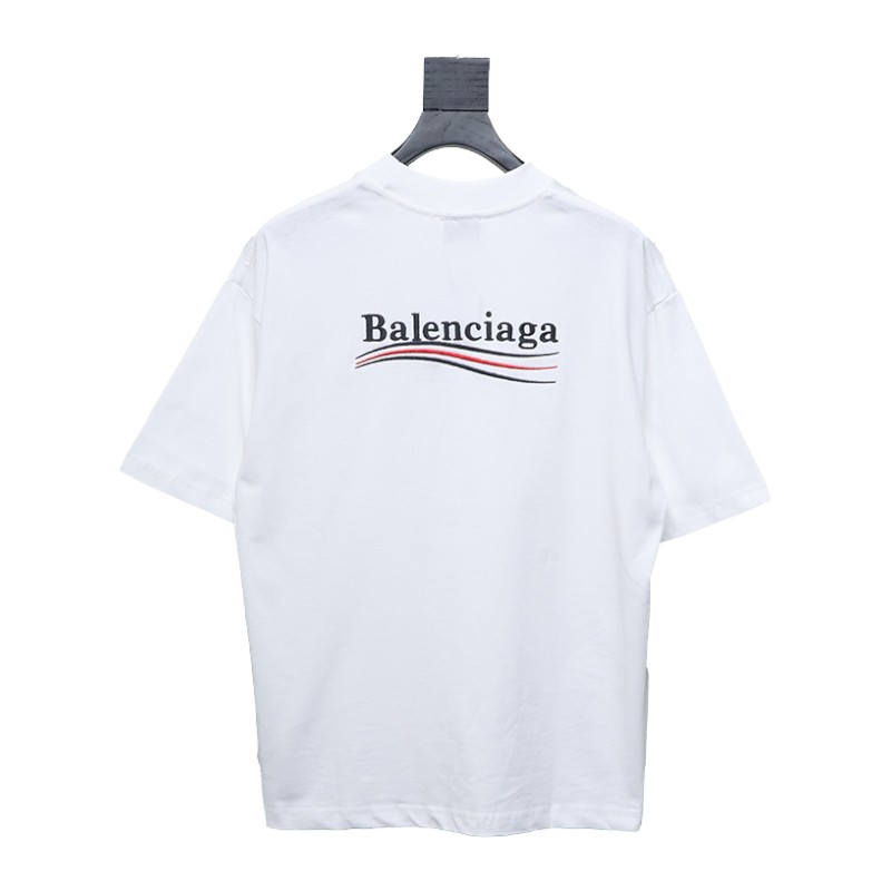Balenciaga Coke Letters Embroidered Short Sleeve White